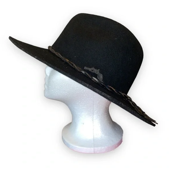 Volcom Stone Western Cowboy Hat in black wool with leather band Roxbury Leather Western Hat – Village Hat Shop main image 3